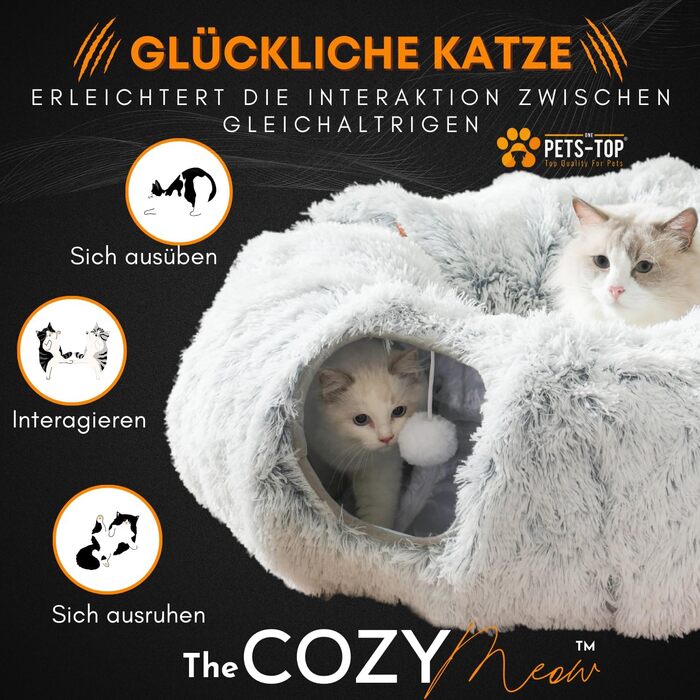 Round Cat Tunnel with Sleeping Area, XXL Large Cat Tunnel, Crinkle Tunnel, Cat Tunnel XXL Ultra Soft Round Donut Shape with Play