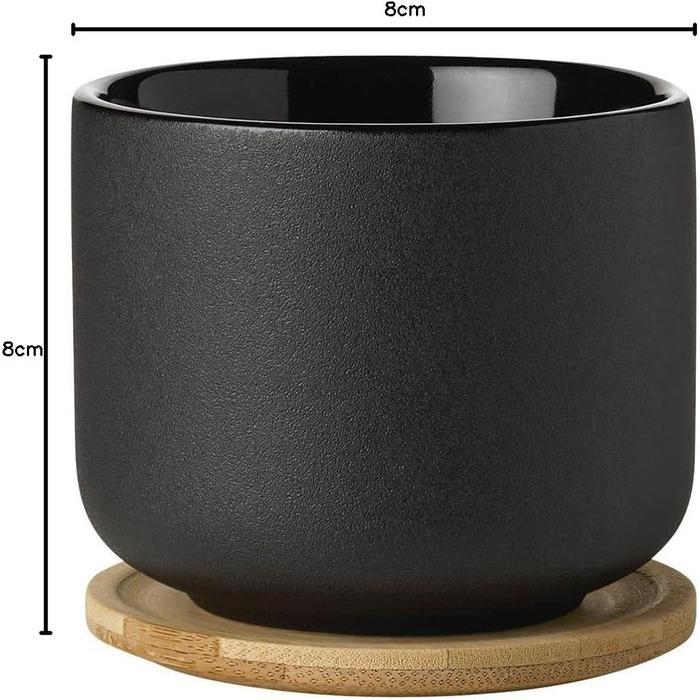 Stelton Teacup Theo - Drinking cup for tea, coffee & hot chocolate - stoneware, cast iron exterior, glazed interior - lid made of sustainable bamboo wood - Black & Brown, 0.2 Liter Teacup Black