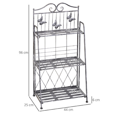 Outsunny Plant Shelf, Plant Stand, Flower Shelf, Flower Stand, Flower Ladder, Garden Shelf, 3 Tiers, Metal, Silver Gray, 44 x 25 x 96 cm