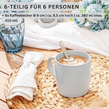 Набір посуду SÄNGER Steingut 12 предметів: 4 великі тарілки, 4 десертні тарілки, 4 глибокі тарілки, набір посуду для 4 осіб, кольоровий, стійкий до подряпин, VALUE COLLECTION (6 чашок для кави Leeds Frost)