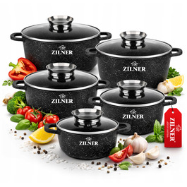 Набір каструль Zilner з мармуровим покриттям, алюмінієвий, 10 предметів