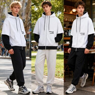 Чоловіча толстовка з капюшоном RUIZEHONG з блискавкою, блоковий колір, з кишенями, повсякденна, біло-чорна, розмір XL