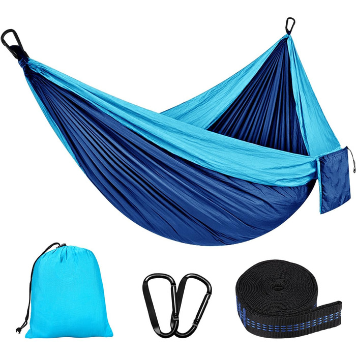 Гамак для відпочинку на природі: міцний, легкий, для кемпінгу, 300 кг, 300x200 см, односпальний/двоспальний, з нейлону, дихаючий, зелений/блакитний