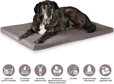 ONVAYA® ортопедична подушка для собак з Memory Foam | сіра | розмір S | 89x60x5 см | лежанка, матрац, килимок