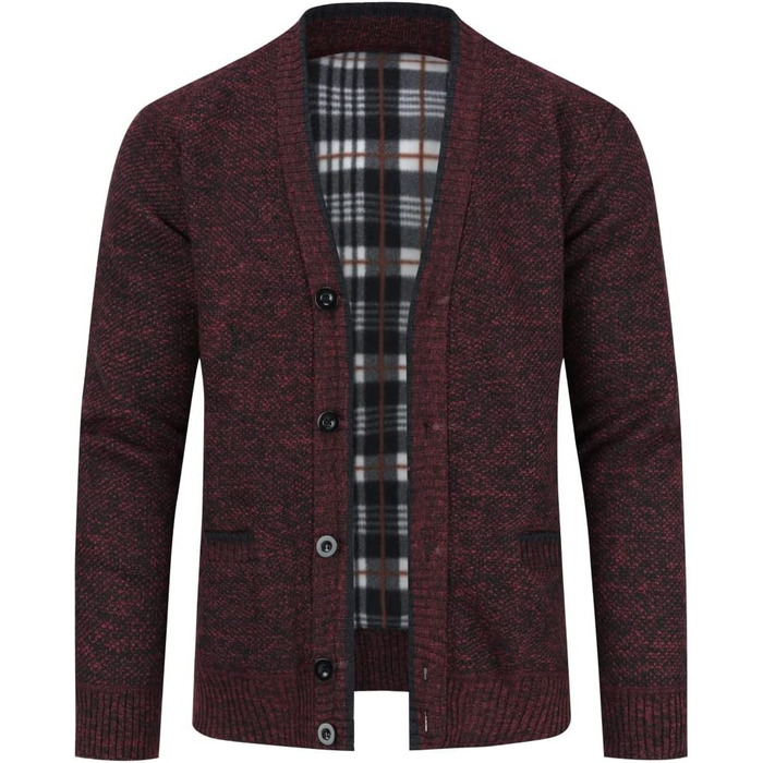 Чоловічий в'язаний кардиган Allthemen з V-подібним вирізом, з підкладкою, на кнопках, з грубої в'язки, теплий, перехідний, розмір 4XL, бордовий