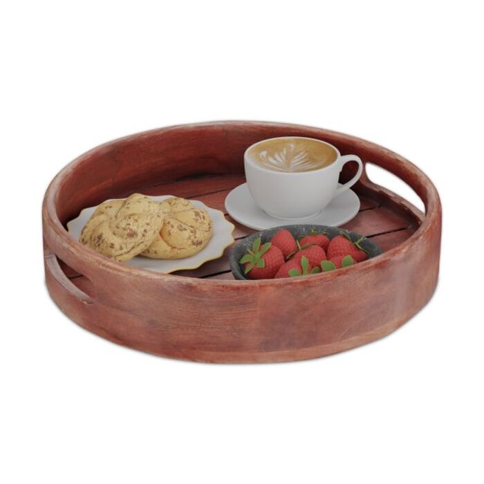 Relaxdays Round Tray made of Mango Wood