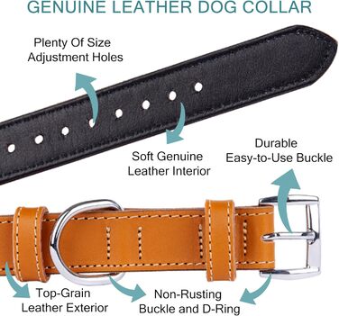 Нашийник для собак з м'якої шкіри, міцний та довговічний. Підходить для собак маленьких, середніх та великих порід. Розмір: 28-36 см (Гірчичний)
