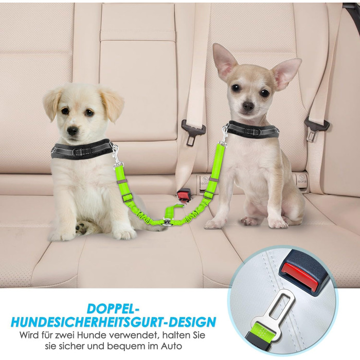 Ремінь безпеки для собак SlowTon у машину, 2 в 1, еластичний, регульований, світловідбиваючий, для подорожей та прогулянок, 2 шт. Limone