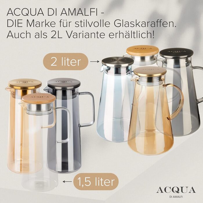 ACQUA DI AMALFI® Glass Carafe with Lid | Water Carafe 1.5 Liter | Glass Jug with Lid | Leak-proof & High-Quality | Glass Carafe ideal for Lemonade, Water & Tea (NEUTRAL/BAMBOO)