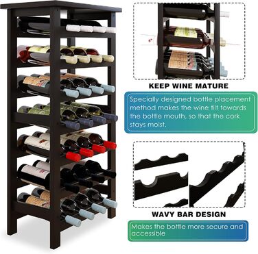 SMIBUY Bamboo Wine Rack, for 28 Bottles, 7 Tiers, Freestanding, for Kitchen, Pantry, Cellar, Bar (Black)