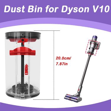 Dyson V10 Dust Bin Replacement - Large Capacity Accessory for Dyson V10 Absolute/Animal (Part # 969509-01)