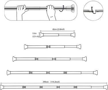 Труба для шторки у ванну/душ, телескопічна, без свердління, 60-290 см (срібляста)
