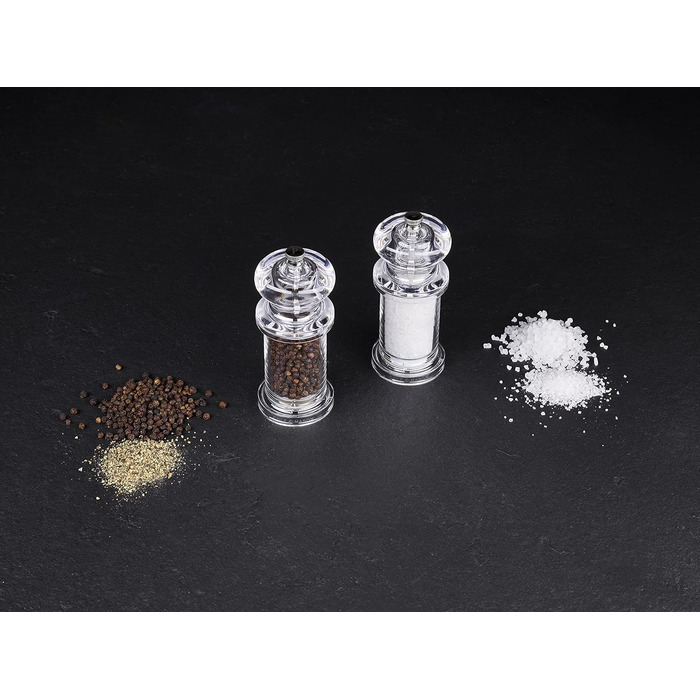 Cole & Mason 505 Salt & Pepper Mill Set – Classic Design, Adjustable Grinder, 14cm, Transparent Acrylic Body, Durable & High Quality, Manual