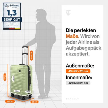 Чемодан Travely з полікарбонату, 67 см, 60 л - міцний валіза з TSA замком, зручні колеса, колір: туманно-зелений
