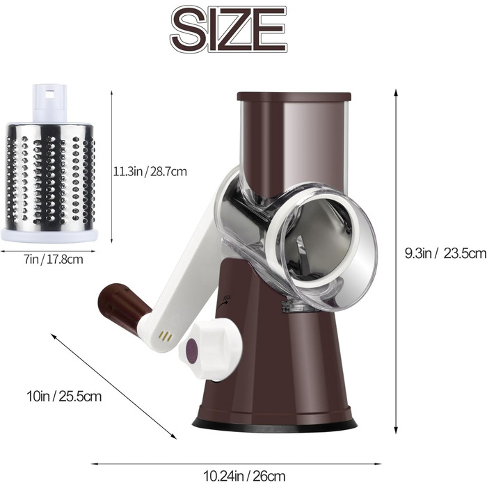 Ручна тертка Ourokhome Rotary - подрібнювач овочів, сиру, горіхів (3 леза)