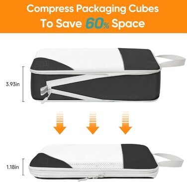 Набір кубиків для пакування 10 шт. Компресійні органайзери для валіз. Компактні, розширювані, чорні. Організація багажу для подорожей