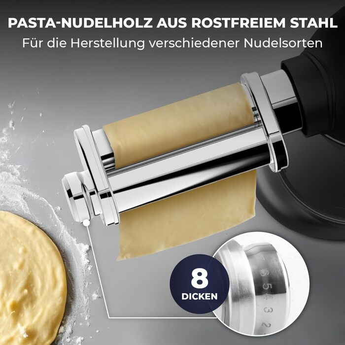 Кухонна машина з машиною для пасти – 2000W, електрична – з нержавіючою чашею 6.2L (чорна)