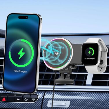 Автомобільний зарядний пристрій MagSafe 15W 2-в-1: зарядка та тримач для iPhone 16/15/14/13/12 Pro Max