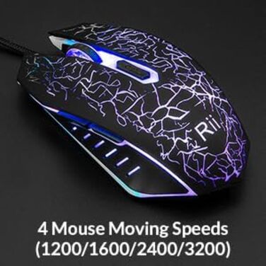 Rii Комплект клавіатури та миші для геймінгу та офісу, RGB підсвічування, сумісний з ПК (DE-розкладка, чорний)