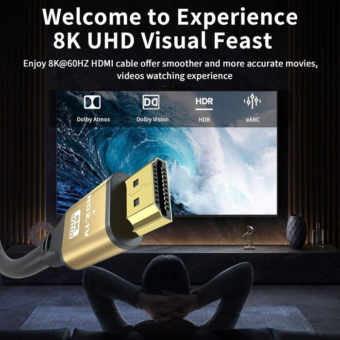 HDMI кабель 4K 1M (золотий): підтримка 4K@60Hz, 18Gbps, Ultra HD, Ethernet, Audio Return, 3D, HDR, ARC, сумісний з Xbox, PS5/PS4, HDTV, Laptop