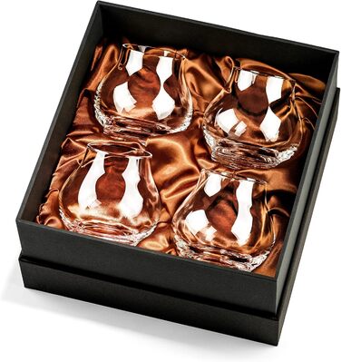 GLASSIQUE GIFT Set - Small 240 ml Brandy and Cognac Professional Tasting and Nosing Glasses | 4-Piece Set | Crystal Dishwasher-Safe Cognac Snifter Stemless | Cognac Glasses Gift Set