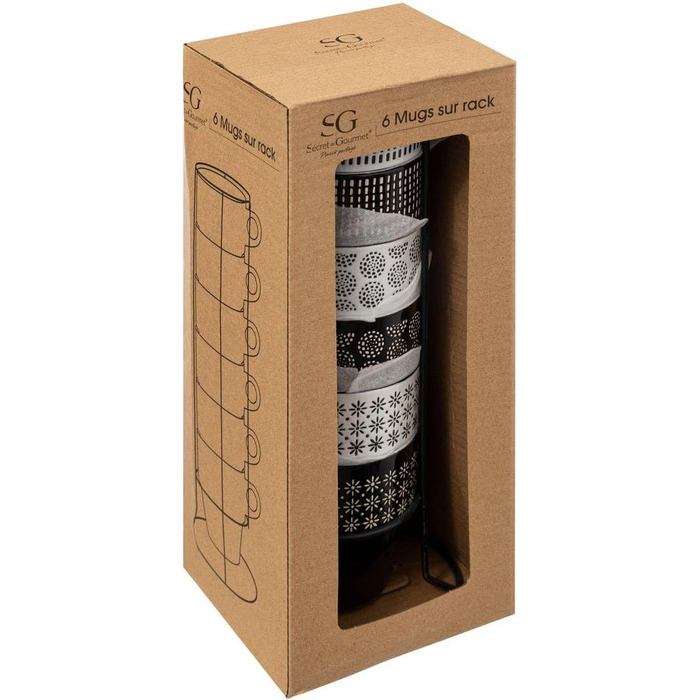 Набір келихів та тарілок Secret de Gourmet Ethnik (6 шт.) з емальованого стінглу, чорно-білий, 13x13x30 см