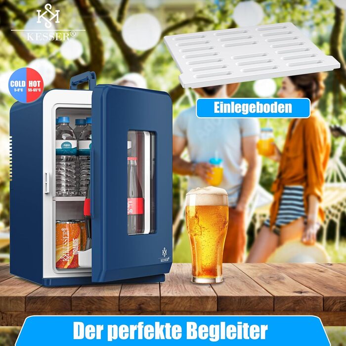 KESSER® Міні холодильник/термобокс 15л 2в1 з охолодженням та нагріванням, AC/DC 12/240V, для авто, офісу, дому, кемпінгу (Navy Blue)