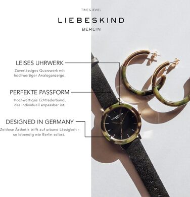 Жіночий наручний годинник Liebeskind Berlin — круглий корпус, візерунковий ацетатний безель, колір рожеве золото