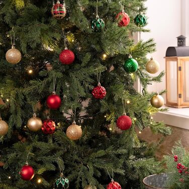 50 шт. прикраси на ялинку Valery Madelyn, 5 см, біло-золоті, пластикові, з кріпленням, для ялинки, стійкі до пошкоджень, прикраси на Різдво (червоний, зелений, золотий)