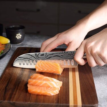 Японський ніж Santoku AIRENA, 7 дюймів (17.8 см), професійний кухонний ніж з високоякісної сталі D2, ергономічна ручка, для дому та кухні