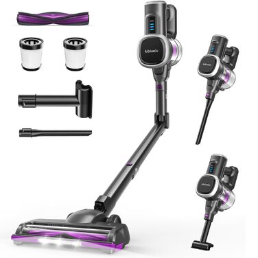 Бездротовий пилосос Lubluelu: легкий, тихий, з LED-дисплеєм та складним трубою. Потужне всмоктування для шерсті тварин, килимів, твердих поверхонь та авто (чорно-фіолетовий)