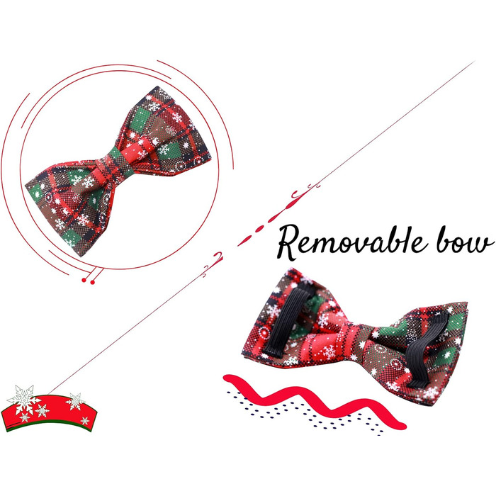 Нашийник для собак Lionheart Glory з візерунком клітинки, регульований м'який нашийник з метеликом, нашийник з бантиком для середніх собак, подарунок для домашніх тварин, червоно-зелена клітинка (1 шт.)