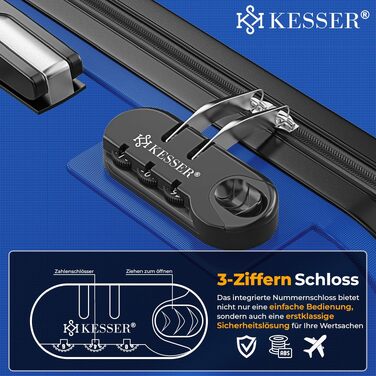 Набір валіз KESSER з ABS-пластику 3 шт. (M, L, XL) на 4 колесах, синій: дорожні валізи-тролеї з телескопічною ручкою, замком, вагами для багажу та биркою