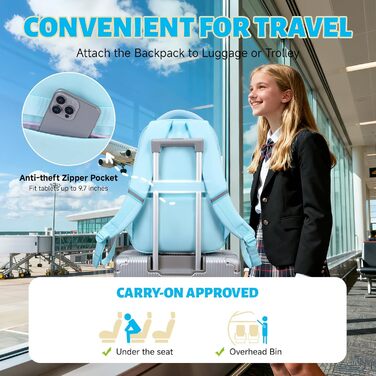 Рюкзак для дівчинки Tanou: великий шкільний рюкзак для підлітків з тканини Oxford, з багатьма відділеннями (блакитний, рожевий)