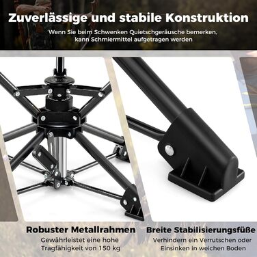 Складний туристичний стілець COSTWAY, 360° обертання, антиковзні ніжки, сумка, вантажопідйомність до 150 кг, для кемпінгу, риболовлі, полювання (Блакитний)