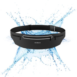 Пояс для бігу з водонепроникним, регульованим, еластичним ремінцем, кишеня, стійка до поту, для телефонів та різних розмірів талії, велика місткість, біг, тренування, активний відпочинок (Чорний)