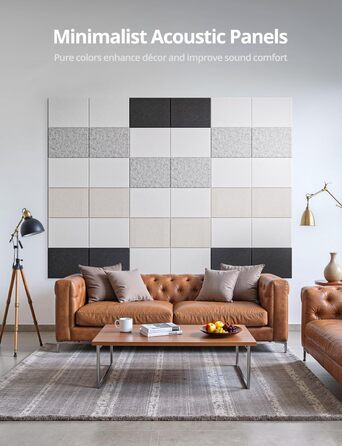 Акустичні панелі для шумоізоляції стін прямокутні, самоклеючі панелі з високою щільністю для звукопоглинання та декору, 30x40x0.9 см, 12 шт, колір верблюжий