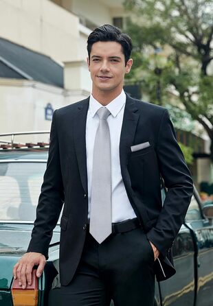 Краватка чоловіча Enlision, краватка та нагрудна хустинка, комплект з краваткою та запонок, шовкова, Paisley, сіра/срібна