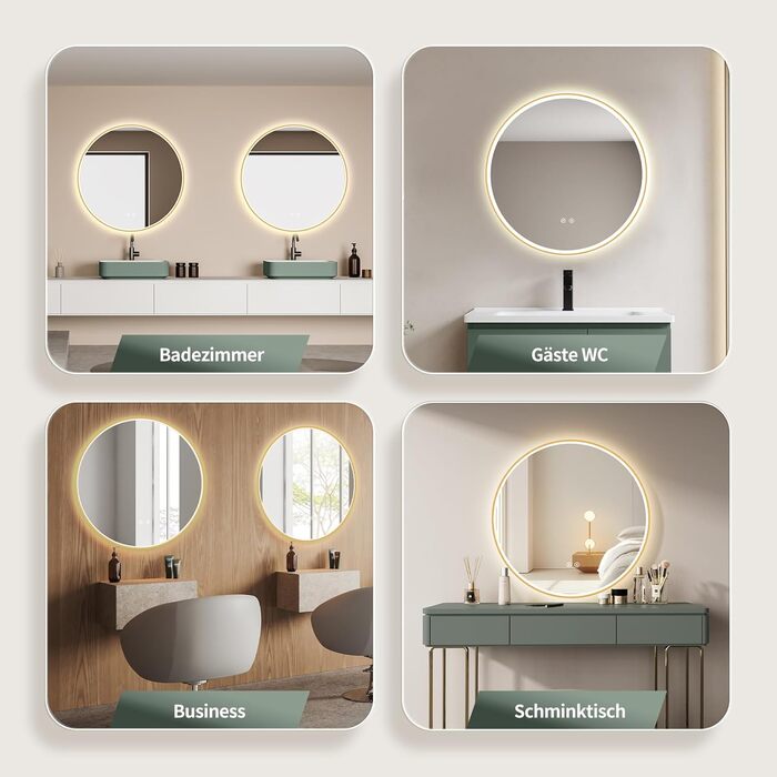 Дзеркало для ванної кімнати HOKO ULM 60см з підсвічуванням LED, антизапотівачем та сенсорним вимикачем, кругле, золото (60x60 см)