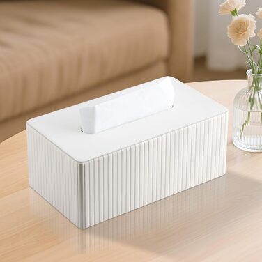 Коробка для серветок KingFOM з PU шкіри, біла, прямокутна – для вітальні, ванної кімнати та офісу