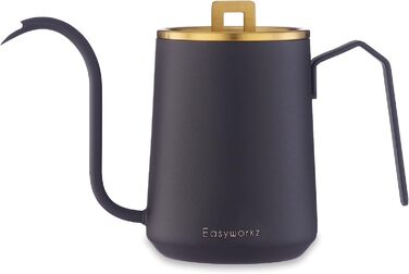 Easyworkz Swan Neck Pouring Kettle 600ml Stainless Steel Hand Drip Coffee Pot with Long Narrow Spout, Brushed Gold Black