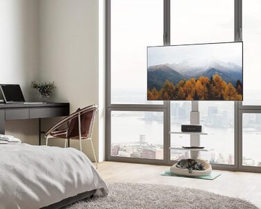 Підставка для телевізора FITUEYES, 32-60 дюймів, регульована висота, поворотна, для плоских та вигнутих телевізорів (до 30 кг, VESA 600x400, біла)