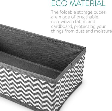 Navaris Storage Boxes Organizer Organization System Fabric Boxes - 12 Pieces in Various Sizes - for Wardrobe and Drawers - Foldable (Gray - White)