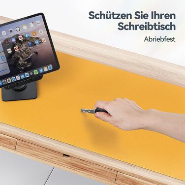 Килимок на стіл TECKNET 80 x 40 см, захист від води, PU шкіра, двосторонній, для офісу/дому (темно-сірий/темно-синій/жовтий)