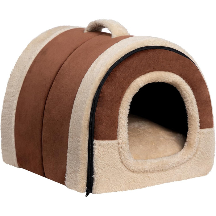Hollypet Cat Bed Small Dog Bed, 2-in-1 Foldable Plush Pet Bed for Cats & Small Dogs, Cozy and Soft Pet Cave Bed for Indoor Outdoor, (Coffee)
