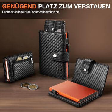 Чоловічий гаманець TENBST з RFID захистом, шкіряний Slim Wallet, картфутляр на 8-10 карт, подарунковий набір (Чорний/Помаранчевий)