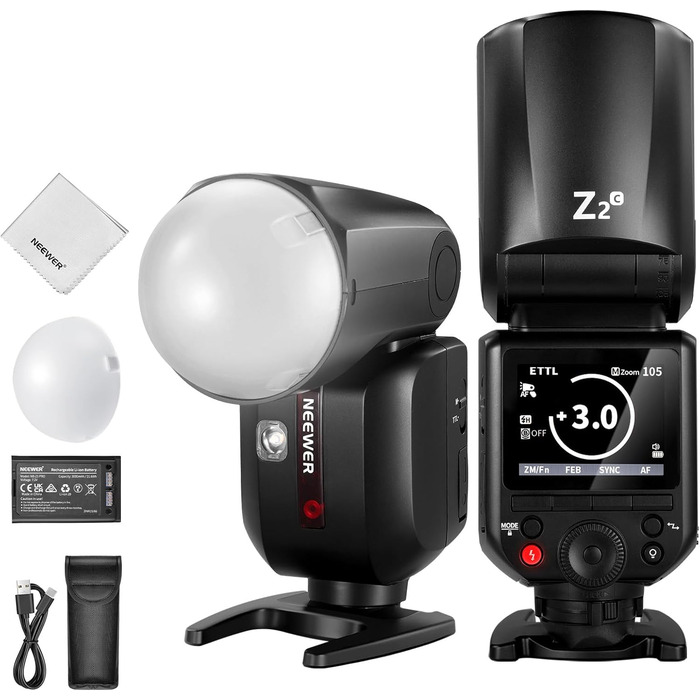 NEEWER Z2-S 2.4G TTL Speedlite для Sony: потужний спалах з дифузором та 2 моделювальними лампами, 76W, 1/8000s HSS, 3000mAh, 600 блискіток