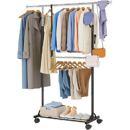 Кледірстанцер FAVOOOSTY на колесах, мобільний, металевий, регульований, чорно-білий, 89.50×39.00×161.20 см