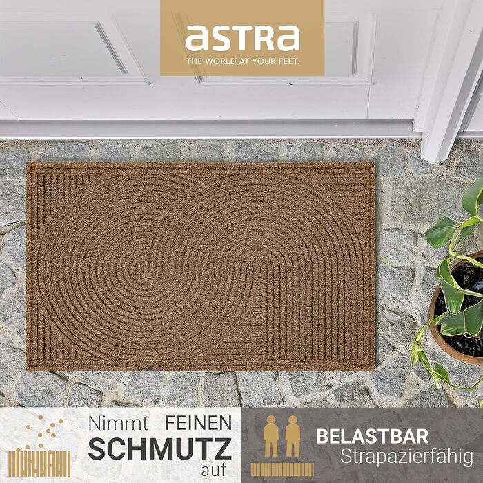 Придверний килимок Astra протибрудний та протиковзкий для вулиці, тераси та балкона, стійкий до погодних умов, 45x75 см, коричневий