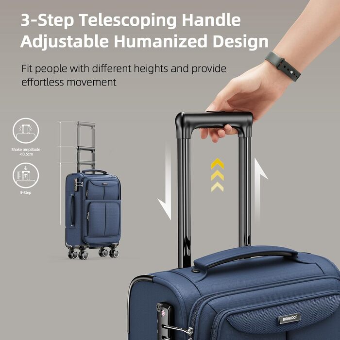 Набір тканинних валіз SHOWKOO з 3 предметів (M, L, XL), розширювані дорожні валізи-тролеї з TSA-замком та 4 колесами, синій колір